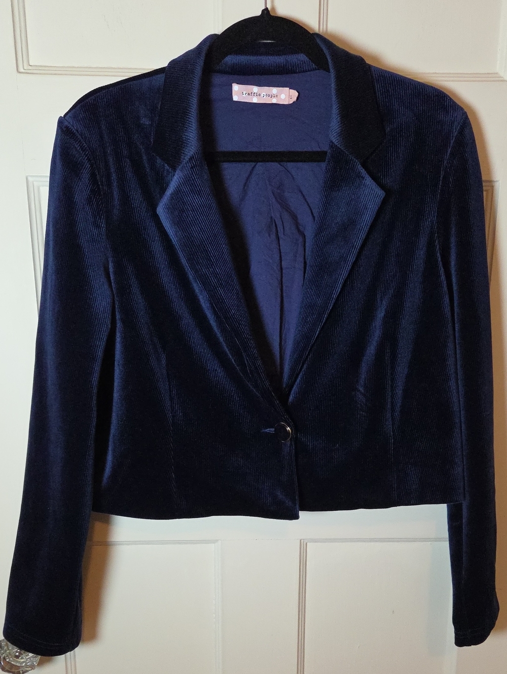 Traffic People Cropped Corduroy Blazer In Navy Blue Size Large